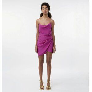 GAUGE81 Womens Shiroi Mini Silk Dress XS Purple CrissCross Back Straps Ruched